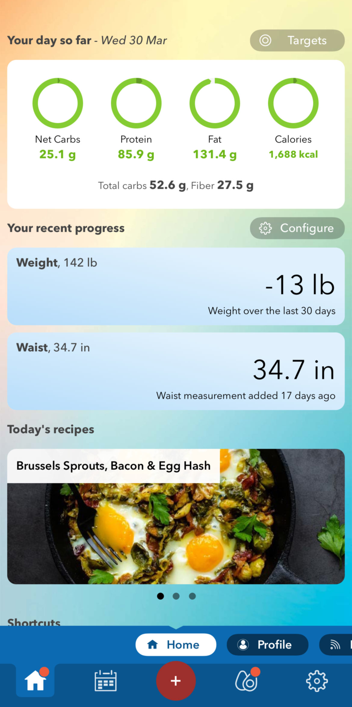 KetoDiet app home